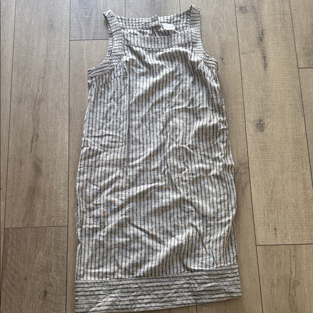 For Cynthia tan black Striped Sleeveless Dress size small Anthropologie linen.